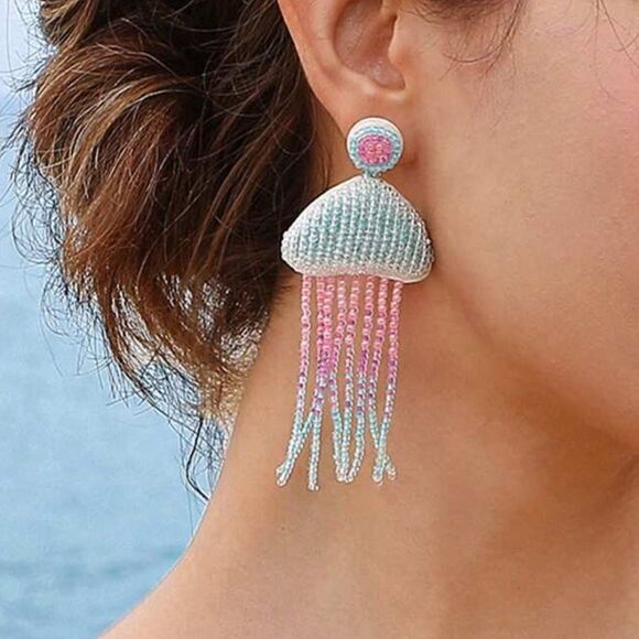 Beaded jellyfish dangle earrings N539 - Picture 1 of 4